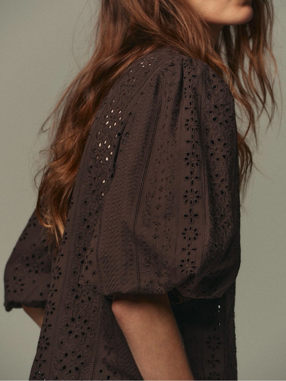 Zara Puff Sleeve Shirt With Perforated Embroidery - Picture 4 of 13